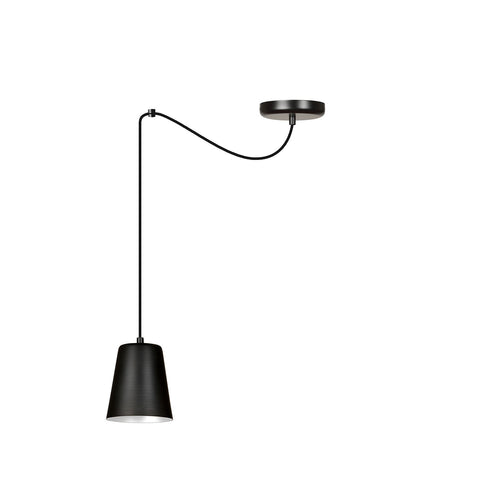 Sospensione 1 Luce Link In Acciaio Nero Cavo Lungo E Paralume Cono Nero E Bianco