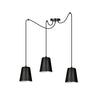 Lampadario 3 Luci Link In Acciaio Nero Cavo Lungo E Paralumi Cono Nero E Bianco