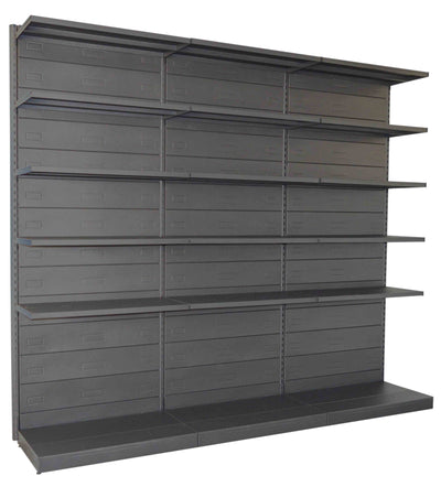Scaffale in metallo verniciato nero ghisa per negozi a parete cm. 45x50x250h