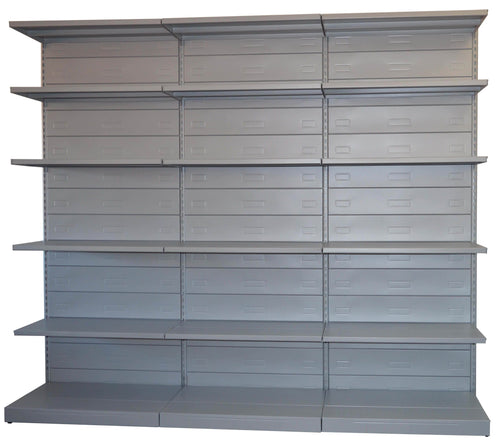 Scaffale in metallo verniciato alluminio per arredamento di negozi di vario tipo cm. 45x50x250h