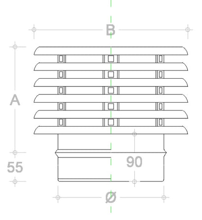 Fumaiolo da 150mm tipo con lamelle inox base tonda innesto M maschio