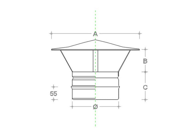 Fumaiolo da 130mm tipo cinese inox base tonda innesto M maschio