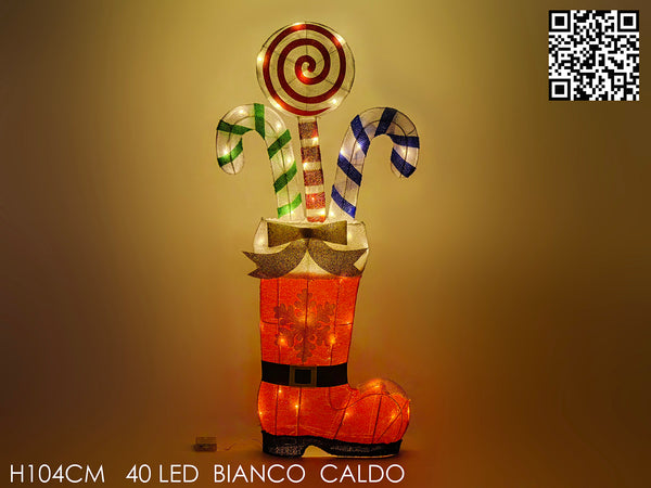 Stivale Babbo Natale con Caramelle 40 Led Bianco Caldo