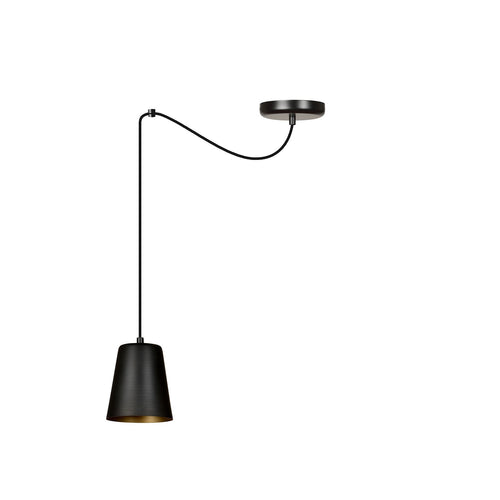 Sospensione 1 Luce Link In Acciaio Nero Cavo Lungo E Paralume Cono Nero E Oro