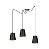 Lampadario 3 Luci Link In Acciaio Nero Cavo Lungo E Paralumi Cono Nero E Oro
