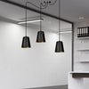 Lampadario 3 Luci Link In Acciaio Nero Cavo Lungo E Paralumi Cono Nero E Oro