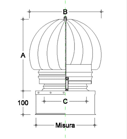 Fumaiolo da 57x57cm base quadra tipo radiante eolico inox AISI 304
