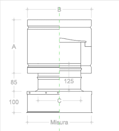 Fumaiolo da 50x50cm tipo botte 4 venti inox AISI 304 base quadra