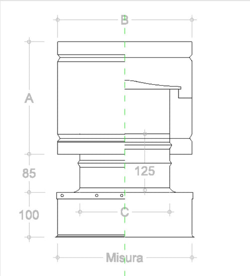 Fumaiolo da 42x42cm tipo botte 4 venti inox AISI 304 base quadra