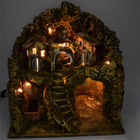 Capanna per presepe vuota in sughero e legno Grotta per natività con fontana