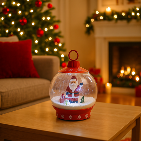 Palla di neve in plastica con luci movimento e neve con musica decorazione natalizia