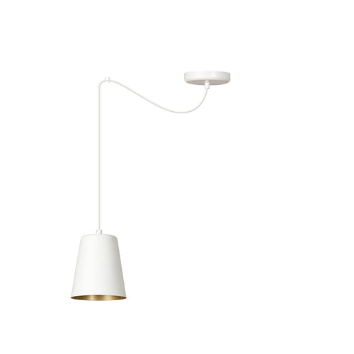 Sospensione 1 Luce Link In Acciaio Cavo Lungo E Paralume Cono Bianco E Oro