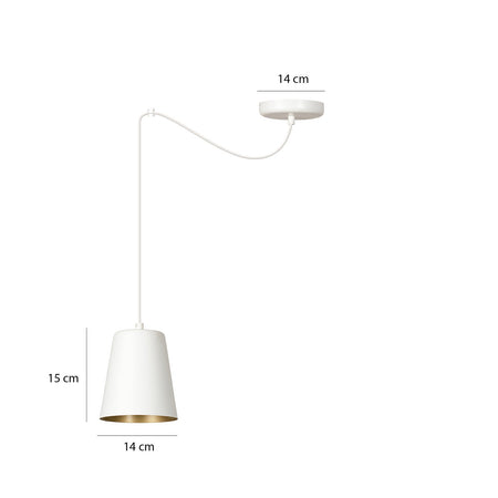 Sospensione 1 Luce Link In Acciaio Cavo Lungo E Paralume Cono Bianco E Oro