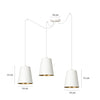 Lampadario 3 Luci Link In Acciaio Cavo Lungo E Paralumi Cono Bianco E Oro