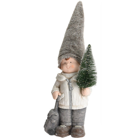 Bimbo con cappello in pelliccia h 70 decorazione natalizia in poli resina con led