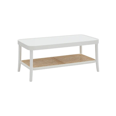 MOBILI 2G - Tavolino contemporaneo legno paglia bianco shabby 100X50X43