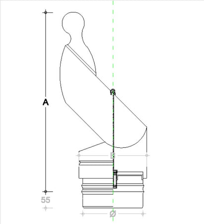 Fumaiolo gallo da 150mm in acciaio inox base tonda innesto M maschio