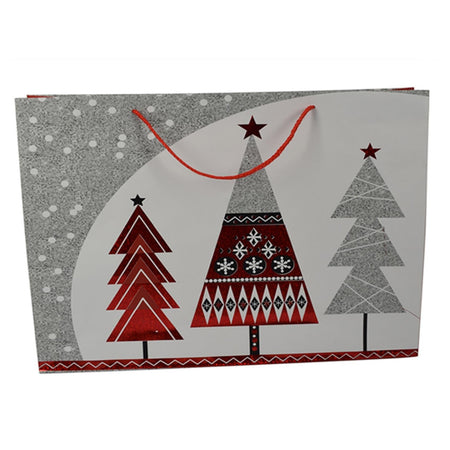 Busta per pacco regalo con decorazioni natalizie e manici in nylon h 40 cm