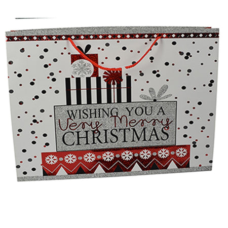 Busta per pacco regalo con decorazioni natalizie e manici in nylon h 40 cm