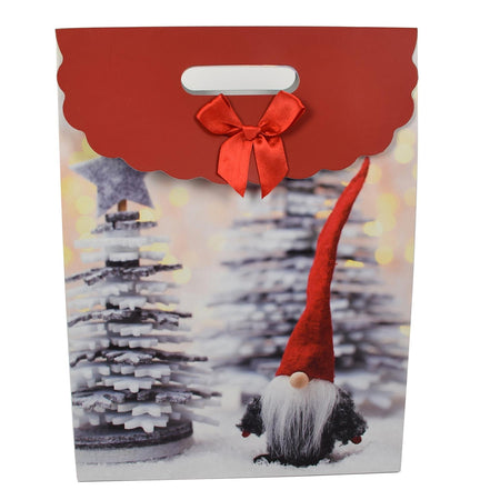 Busta per pacco regalo con decorazioni natalizie e manici in nylon h 37 cm