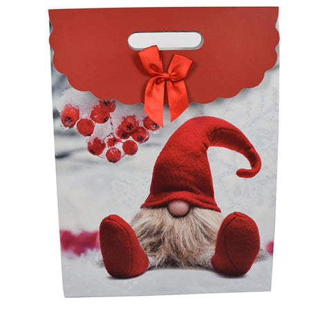 Busta per pacco regalo con decorazioni natalizie e manici in nylon h 37 cm