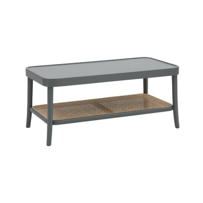 MOBILI 2G - Tavolino contemporaneo legno paglia grigio shabby 100X50X43