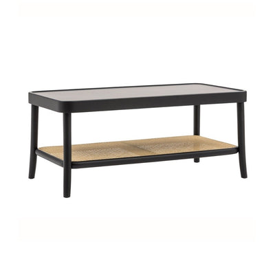 MOBILI 2G - Tavolino contemporaneo legno paglia nero shabby 100X50X43