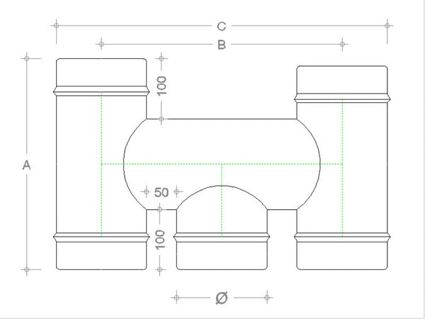 Fumaiolo terminale da 140mm modello ad H inox AISI 304 base tonda con innesto M maschio