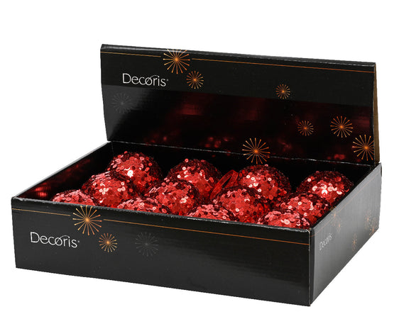 Palline per albero di Natale decorato, colore rosso con paillettes , da Ø 8 cm, 12 pezzi