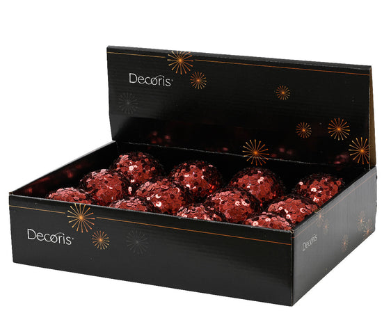 Palline per albero di Natale decorato, colore rosso scuro con paillettes , da Ø 8 cm, 12 pezzi