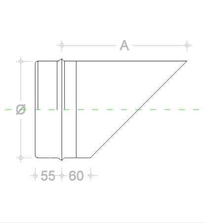 Fumaiolo da 130mm tipo a becco inox AISI 304 base tonda innesto M maschio
