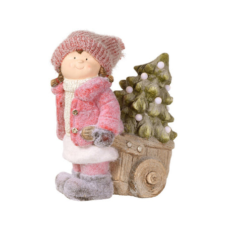 Bimbo con cappello in lana h 43 decorazione natalizia in poli resina con led