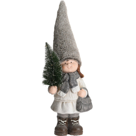 Bimbo con cappello in pelliccia h 70 decorazione natalizia in poli resina con led