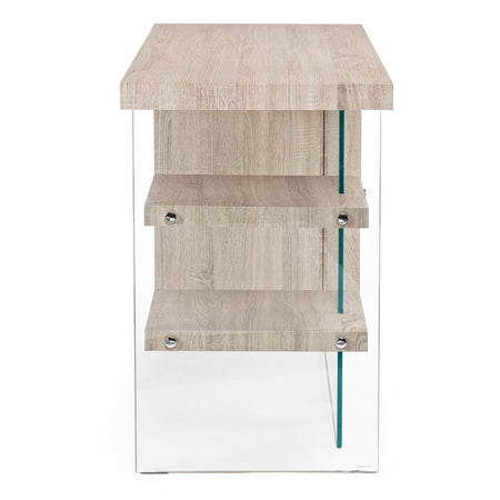 Scrivania moderna "Bilbao" da ufficio e cameretta in legno con piedi in vetro temperato 120 cm
