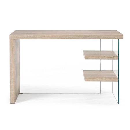 Scrivania moderna "Bilbao" da ufficio e cameretta in legno con piedi in vetro temperato 120 cm