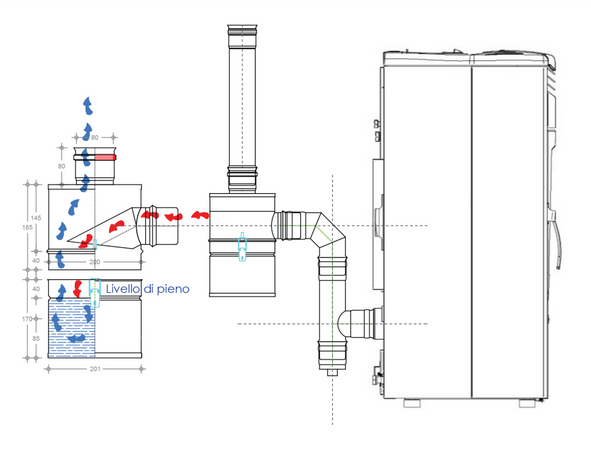 Abbattitore inox da 80mm per la fuliggine di stufe e caldaie a pellet
