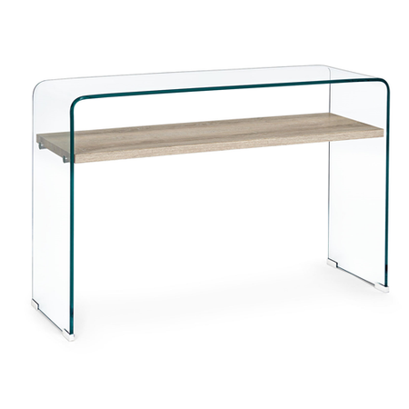 Scrivania moderna "Kenya" da ufficio e cameretta in legno con piedi in vetro temperato 110 cm