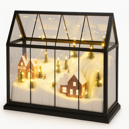 Lanterna in metallo con scena natalizia con luci Led per decorazione ambiente