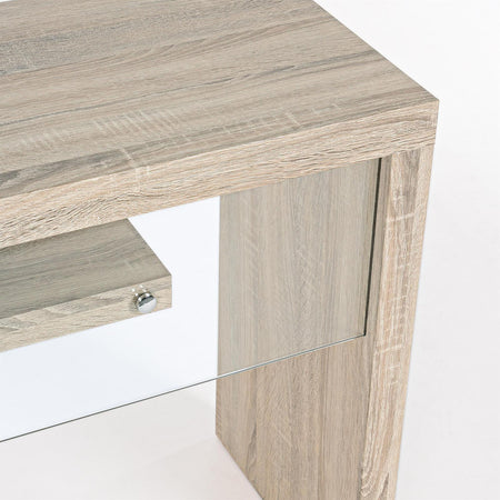 Scrivania moderna "Bilbao" da ufficio e cameretta in legno con mensola in vetro temperato 120 cm