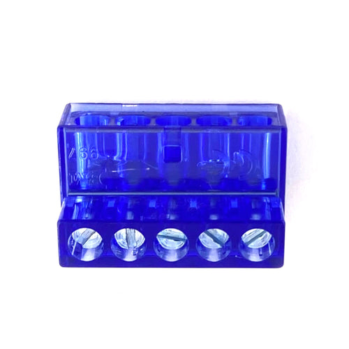 Morsetto derivatore 5 vie unipolare lamellare blu Aleyay