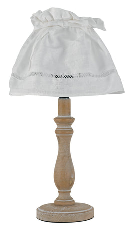 Abat jour Fusto Legno Naturale Paralume Cotone Bianco Classica E27