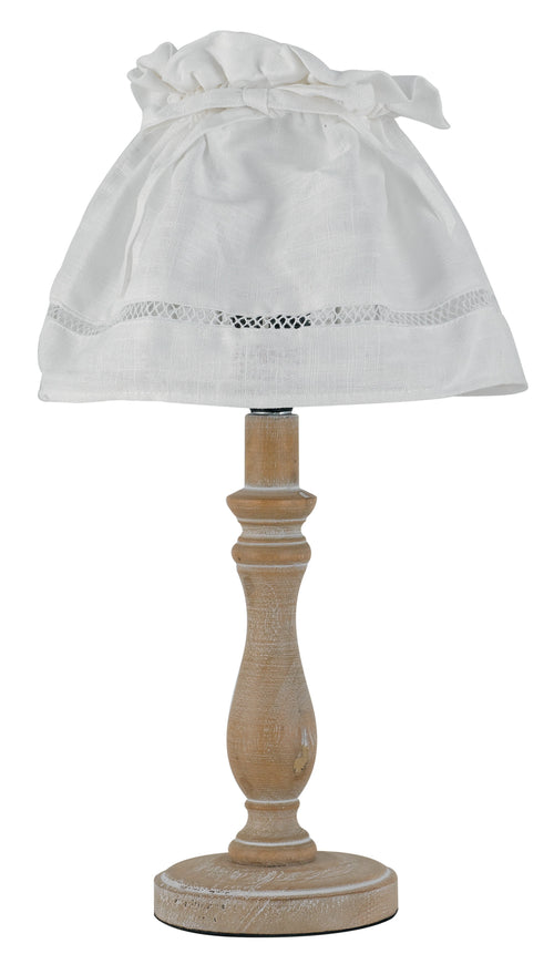 Abat jour Fusto Legno Naturale Paralume Cotone Bianco Classica E27
