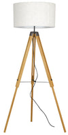 Piantana Treppiedi Legno di Ciliegio Paralume Tessuto Bianco Lampada da Terra Moderna E27