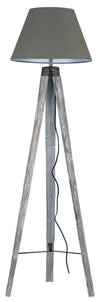 Piantana Treppiedi Legno Paralume Tessuto Grigio Tortora Lampada da Terra Moderna E27