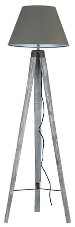 Piantana Treppiedi Legno Paralume Tessuto Grigio Tortora Lampada da Terra Moderna E27