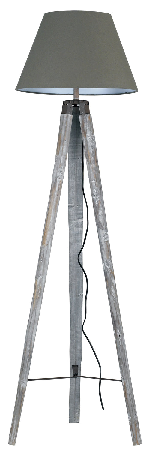 Piantana Treppiedi Legno Paralume Tessuto Grigio Tortora Lampada da Terra Moderna E27
