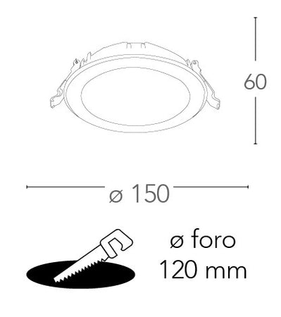 Incasso Cotrosoffitto Faretto Tondo Bianco Termoplastica Led 15 watt 4000 kelvin