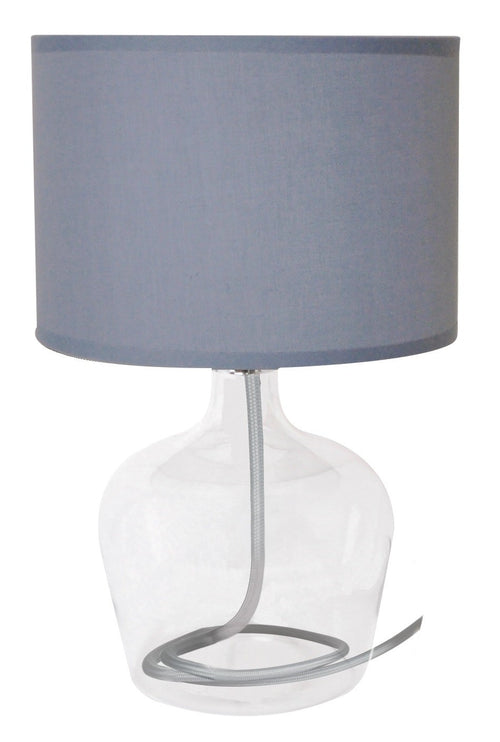 Lume paralume Tessuto Grigio fusto Vetro Trasparente Lampada da Tavolo E27