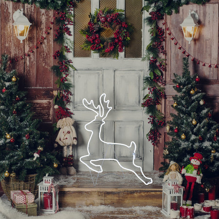 Renna galoppante luminosa ad effetto neon con led bifacciale addobbi natalizi per esterno