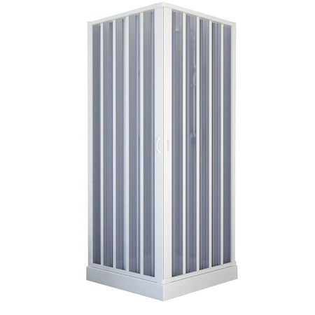 BOX DOCCIA ANGOLARE RICHIUDIBILE 80 X 80 BIANCO APERTURA A SOFFIETTO RIDUCIBILE SU MISURA